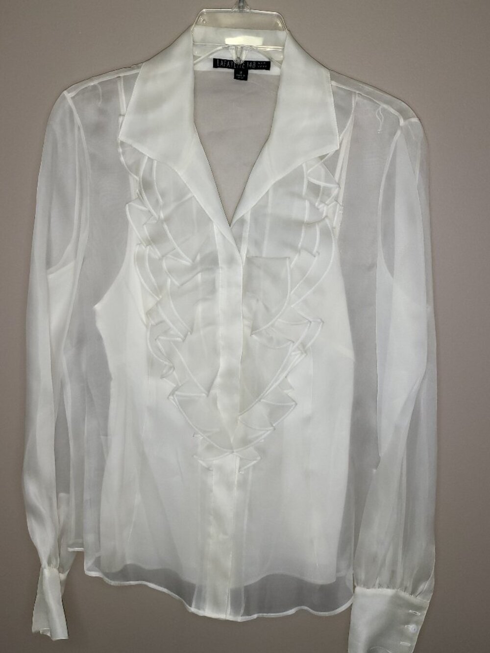 Lafayette 148 New York Ivory Silk Organza Ruffle Blouse with Camisole NWT Size 8